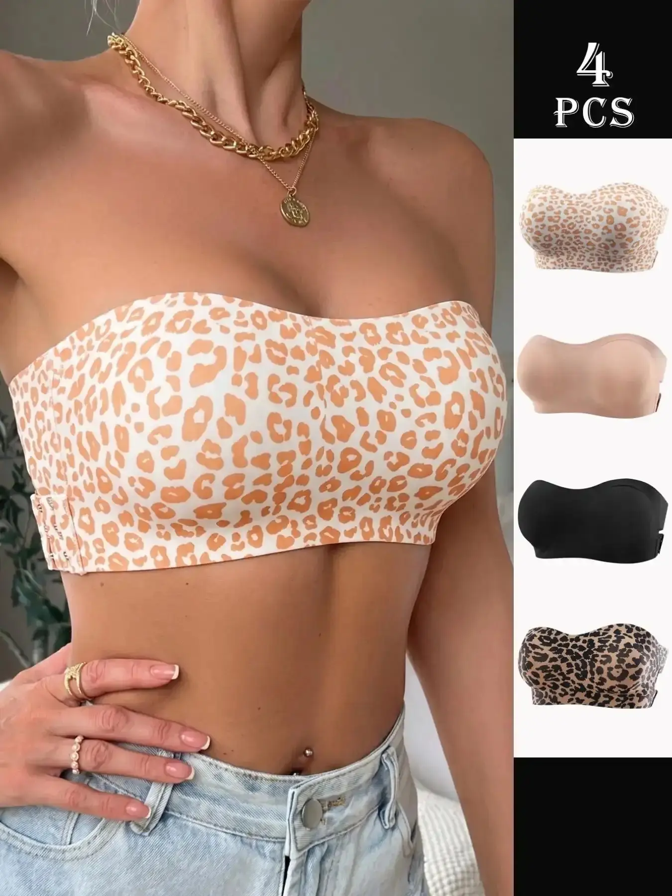 Women's Backless Bralette Set, Leopard & Solid Colors, Adjustable Straps, Crisscross Buckle Design, Comfortable Detachable Pads, Underwear, Padded Bra stylish laid back wardrobe staple stretch fit