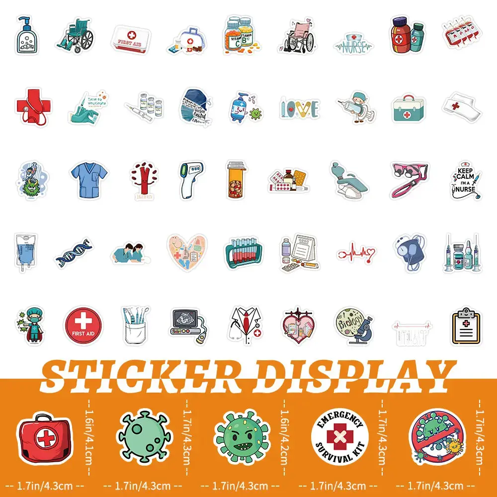 100 Medical Cartoon Sticker Bundle Cute Healthcare Stickers for EMT EMS School and Study Accessories