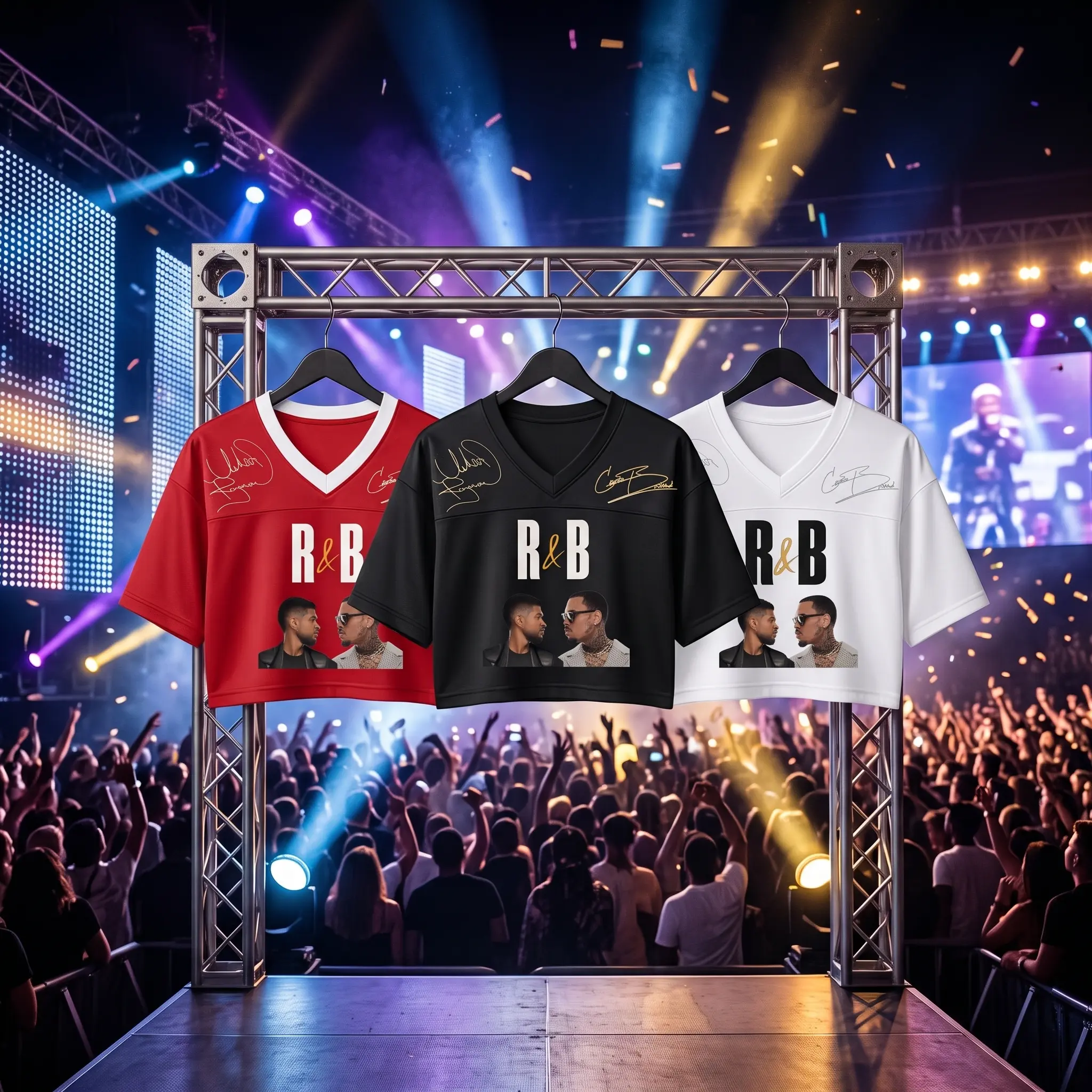 R&B Inspired Concert Crop Jersey, Black White Baseball Crop Top, Music Tour Fan Streetwear Outfit, Short Sleeve Mesh Football Shirt, Trendy Women Festival Clothing Gift for Music Lovers