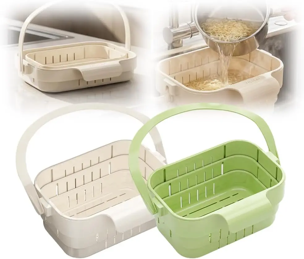Foldable Sink Colander Basket (2 Pack) | Hanging Kitchen Sink Drain Basket, Space Saving Sink Storage Basket for Kitchen Hanging Sink Drain Basket