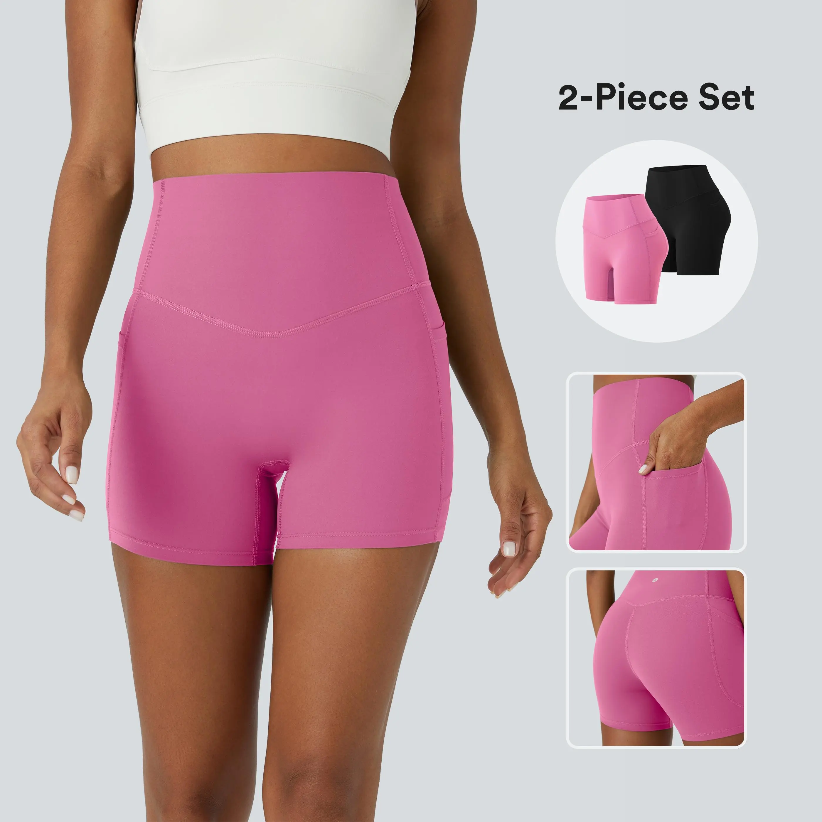 Halara 2-Piece UltraSculpt High Waisted Tummy Control Side Pocket Shaping Training Biker Shorts Set