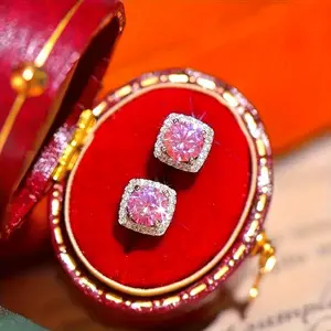 SSS Pink rose diamond Moissanite diamond earrings 1 pair of 1 * 2 natural diamonds moissanite S925 sterling silver moissanite earrings