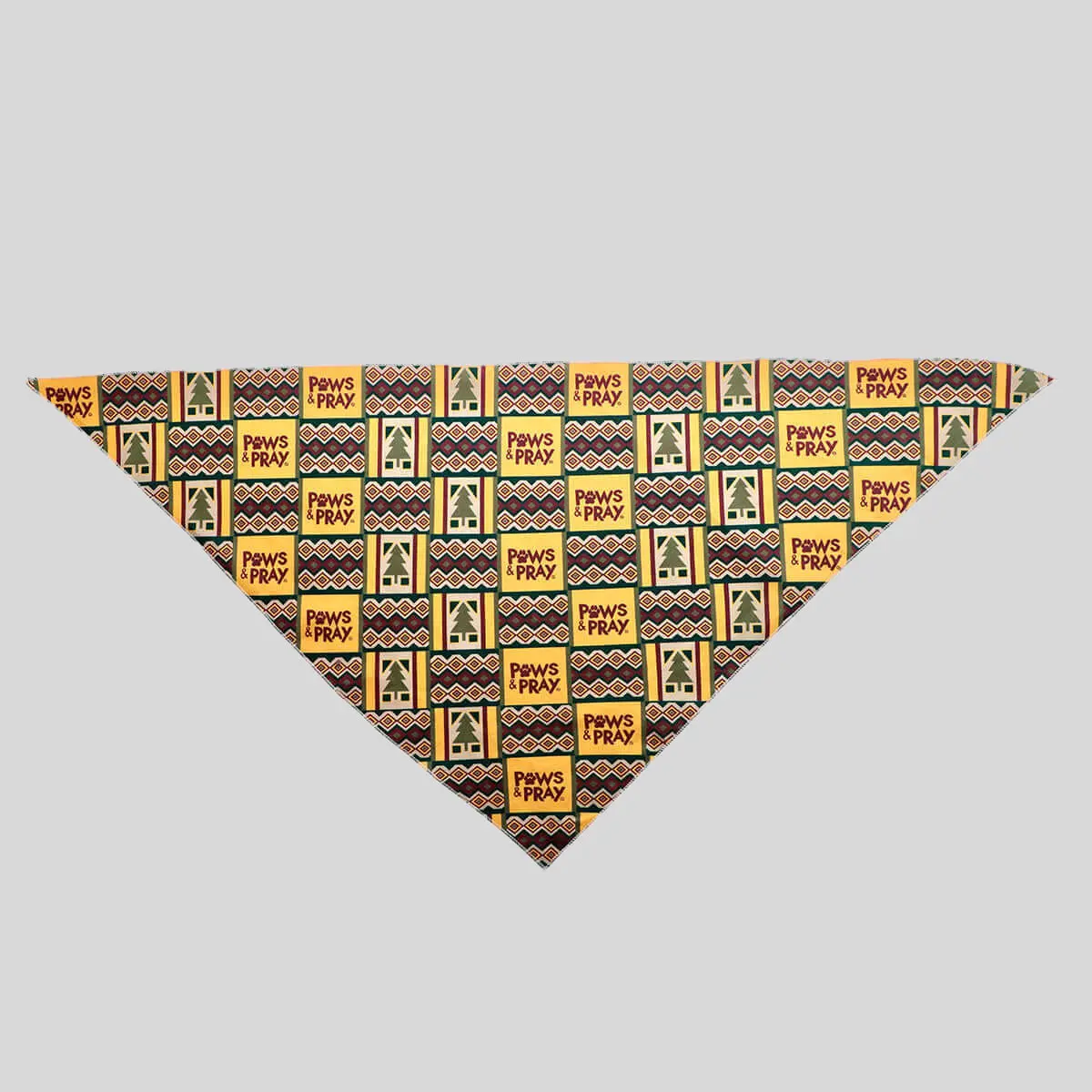 Paws & Pray Tree Motif Pet Bandana, Classic Triangle Tie-On Cotton Fabric Accessory with Woodsy “Trees” Art, Breathable Adjustable-Fit for Dogs, Sm-Md-Lg-Xl Sizes, Machine Washable