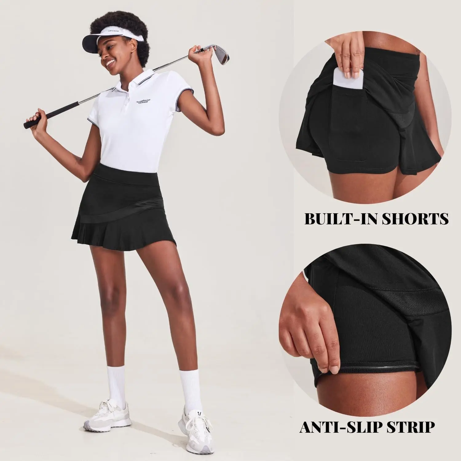 Ekouaer Women's Lightweight Quick Dry Pleated Elastic Waist Sport Skort with Pockets - Skirt-with-Shorts, Sporty Chic, No Fuss for Golf, Hiking, Running