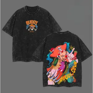 Buggy "The Clown" One Piece Anime Double Printed Vintage Washed Tee Unisex Oversize Heavyweight Cotton T-shirt For Anime Fans