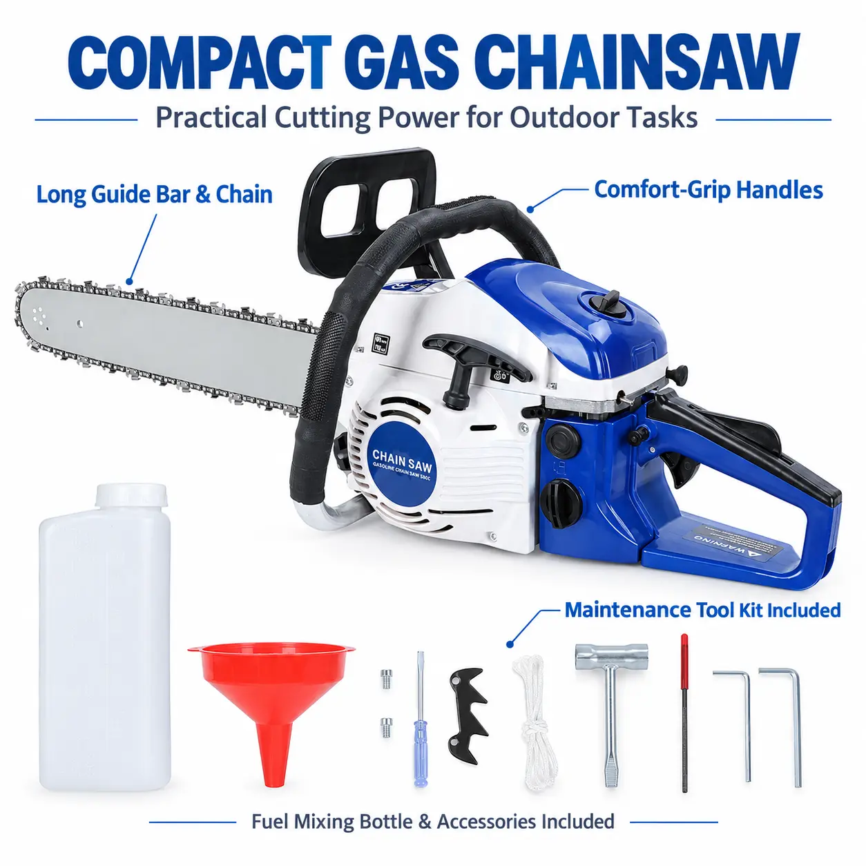 20-Inch Petrol Chainsaw, 58CC 2-Cycle Gas-Powered Handheld Chain Saw, High-Power Wood Cutting Tool for Logging, Tree Trimming and Firewood Preparation