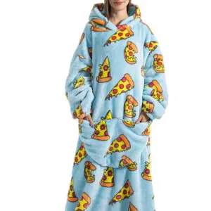 Long Cute Casual Full Print Hooded Blanket, Large Pocket, Unisex, Multiple Prints, Soft Comfort, Fall Winter Essential