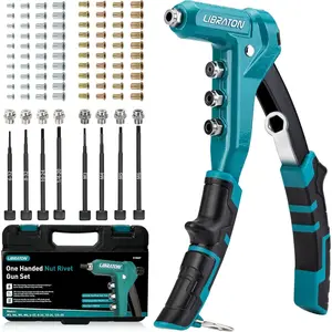9.5" Rivet Nut Tool, One-Handed Rivet Nut Gun, Hand Rivet Nut Tool Kit with 80PCS Threaded Rivet Nuts, 8PCS Interchangeable Mandrels, Metric M3-M6, SAE 6-32" to 1/4-20", with Case