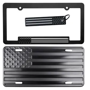 American Flag License Plate, Frame, and Key Tag Set - Show Your Patriotism!