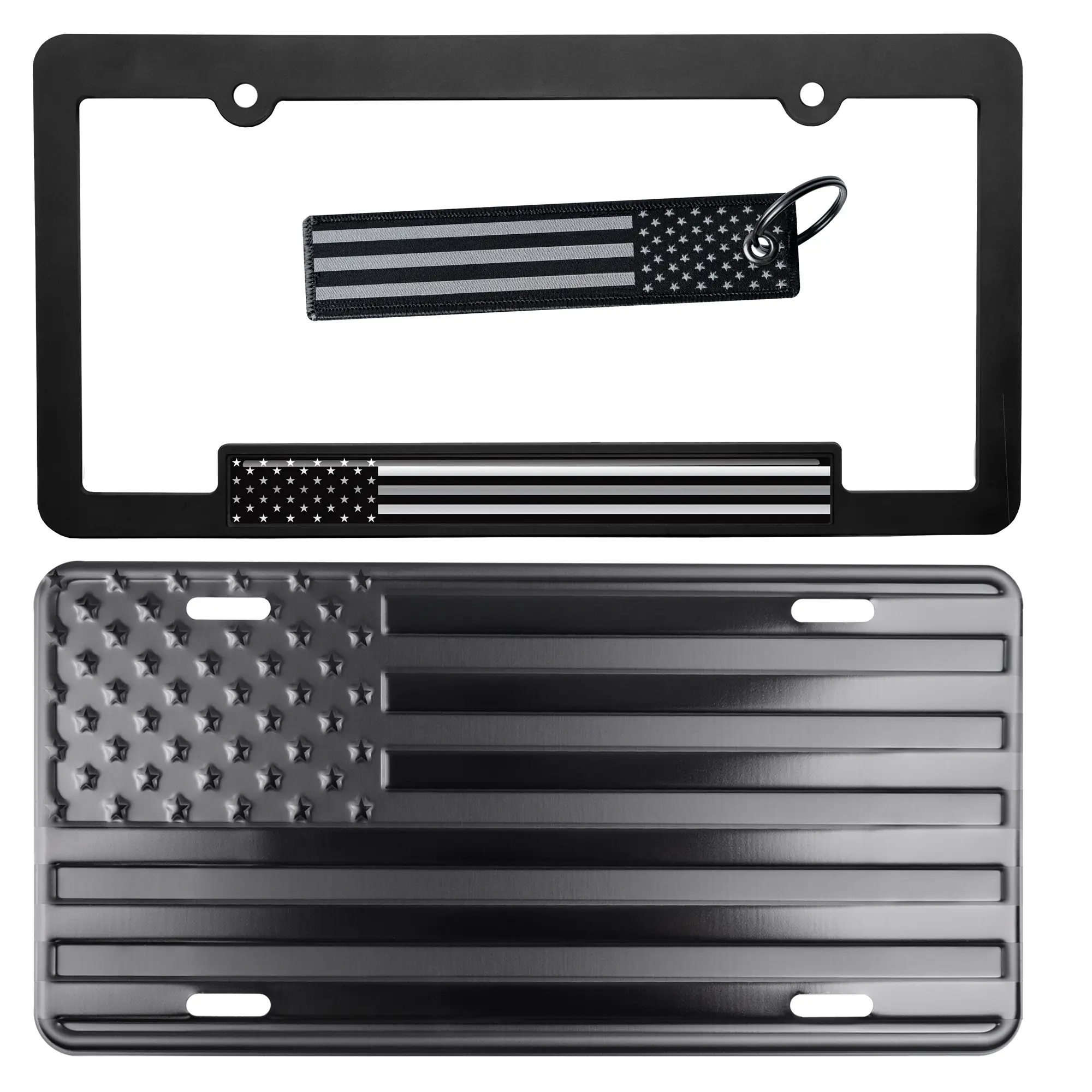 American Flag License Plate, Frame, and Key Tag Set - Show Your Patriotism!