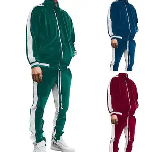 Mens Tracksuit 2 Piece Set Velour Sweatsuit Jogging Suits Full Zip Jacket Pants Outfits