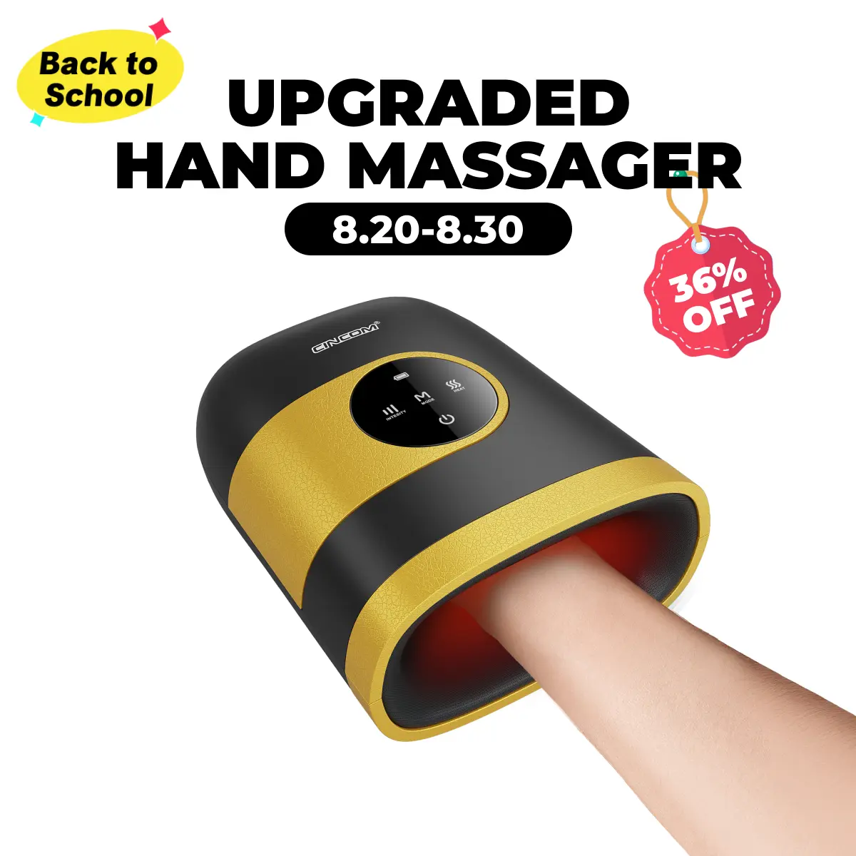 CINCOM Upgraded New Hand Massager, Cordless Finger Massager with Heat and Vibration, Adjustable Intensity and Temperature, with Clear Visible LED Screen, Rechargeable, Comfort, Great as a Gift for Friends or Family, Comfort