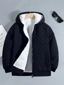 Boys' Teen Versatile Trendy Fashion Everyday Commuter School Casual Vintage Stain-Resistant Soft Plush Thick Warm Outdoor Hooded Jacket Plaid Coat Autumn Winter, Size 8-16 Y