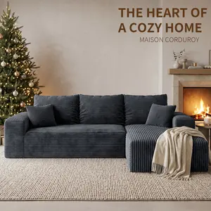 【2 Packages Shipping】103" Affordable  , No-Assembly Modern Minimalist L-Shaped Sectional 3-Seater, Gray Corduroy Modular Floor , Deep Seat Ultra Soft Comfortable Stain-Resistant Aesthetic  for Living Room & Apartment, Budget-Friendly tik para cloud