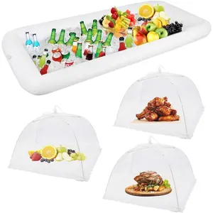 1PCS Inflatable Serving Bars and 3PCS Mesh Food Umbrella Covers Tent for Outdoor,Keep Salads Beverages Ice Cold - For Parties Indoor & Outdoor BBQ, Picnic Pool Party Supplies Cooler