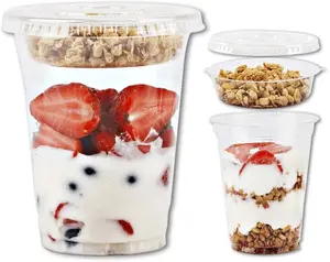 12 oz Clear Plastic Parfait Cups with Insert 3.25oz & Flat Lids No Hole - (20 Sets) Yogurt Fruit Parfait Cups for Kids, for Dips and Veggies, Take Away Breakfast and Snacks. No Leaking