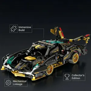 Gold Concept Supercar Building Blocks, High-Fidelity Assembly Racing Model, Educational Stress Relief Toy, Kids' Birthday Gift