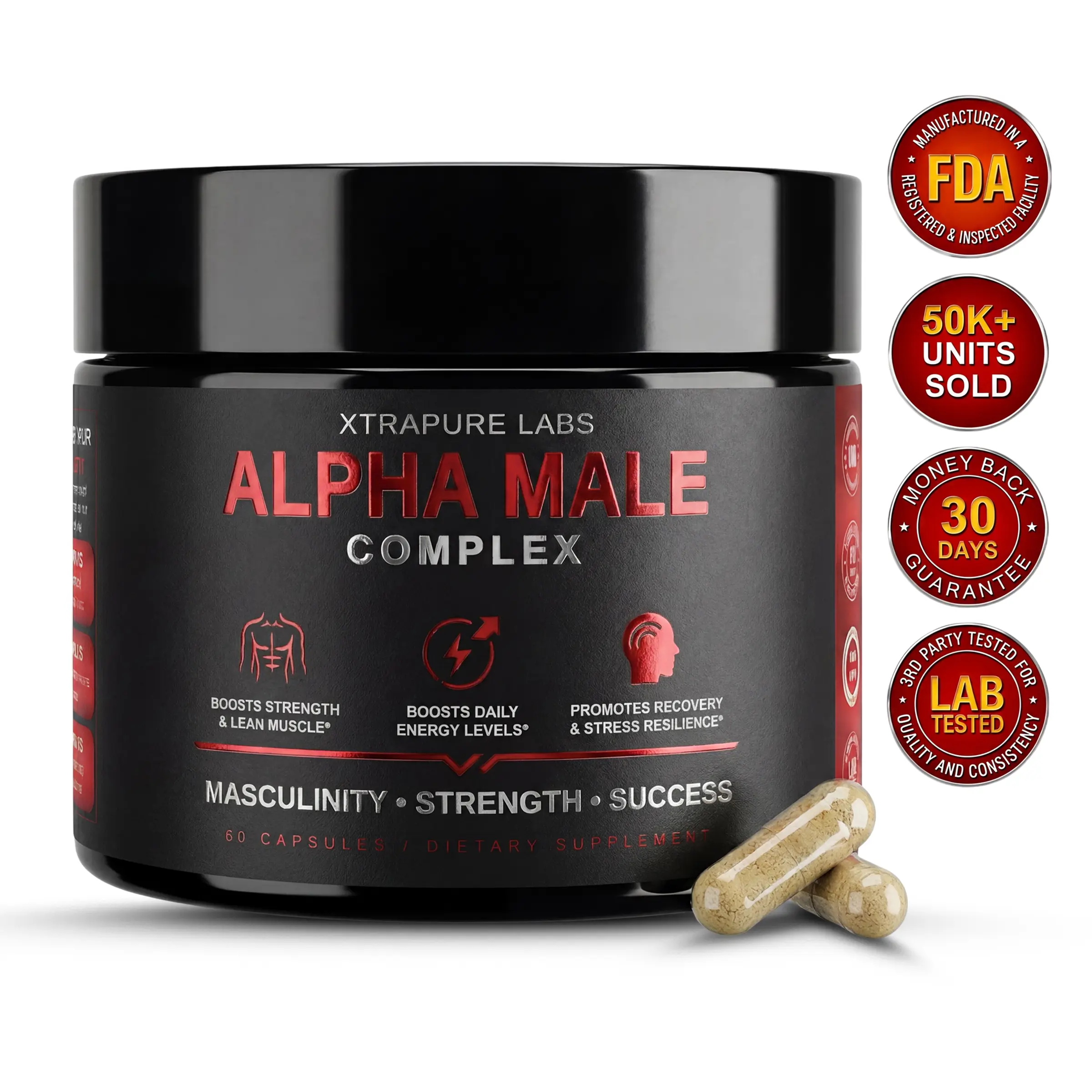 Alpha Male Complex – Clinically Dosed High Potency Men's Health Supplement | Tongkat Ali, Shilajit, Turkesterone & More