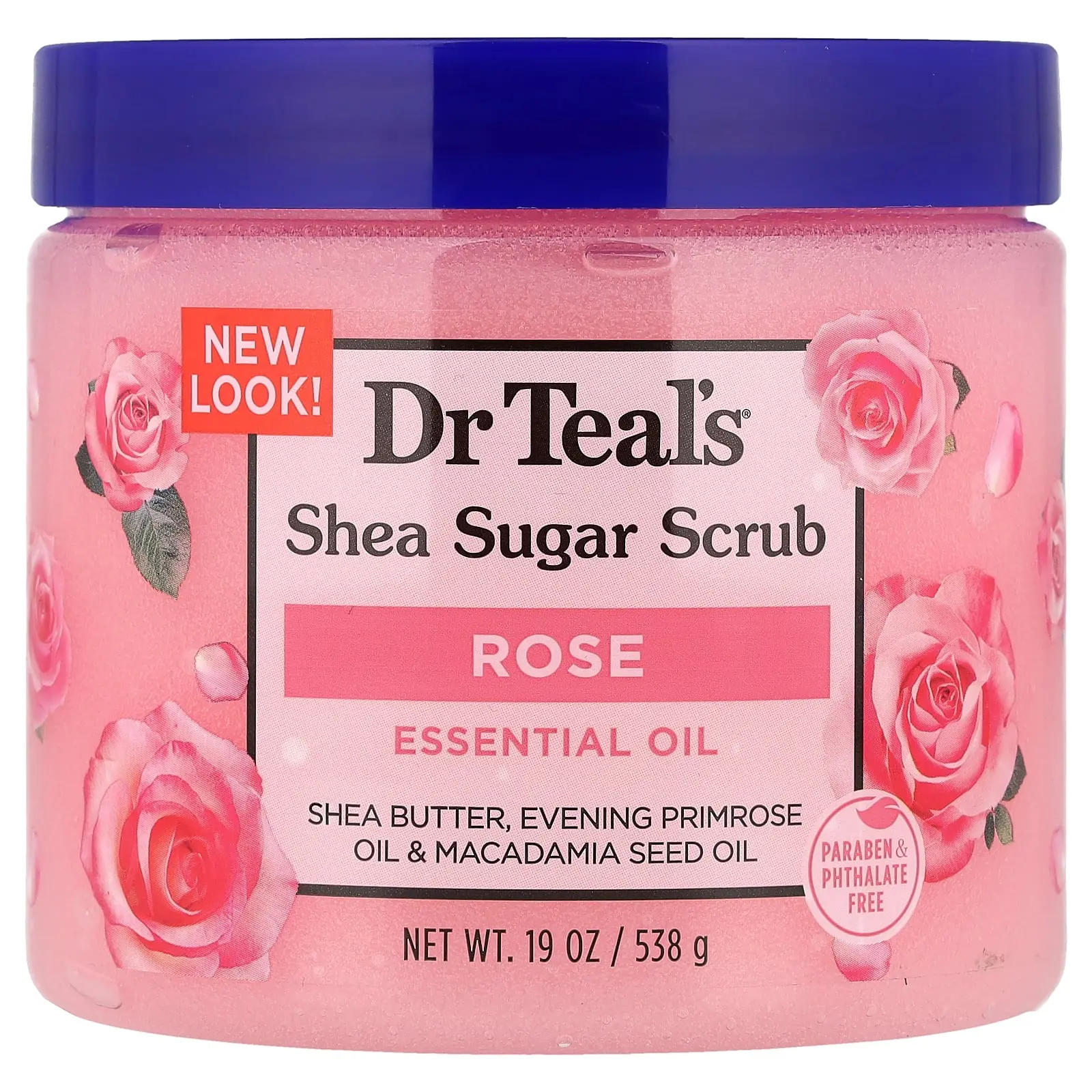 Dr. Teal's Shea Sugar Scrub, Essential Oil, Rose, 19 oz (538 g)