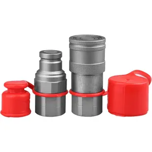 3/8" Flat  Hydraulic Quick Connect Couplers/Couplings with Dust Caps,Hydraulic Quick Coupler Interchange with 3/8"  ISO 16028 + 3/8" NPT Thread