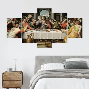 The Last Supper Pattern Canvas Painting, 5 Counts/set Modern Wall Art Painting, Wall Art Decor for Home Living Room Bedroom Office, Ornaments