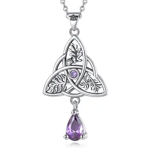 Eudora S925 Sliver Witchy Triquetra Necklace with Teardrop, Celtic Knot Pendant, Sacred Wiccan Symbol, Spiritual Pagan Jewelry for Unity