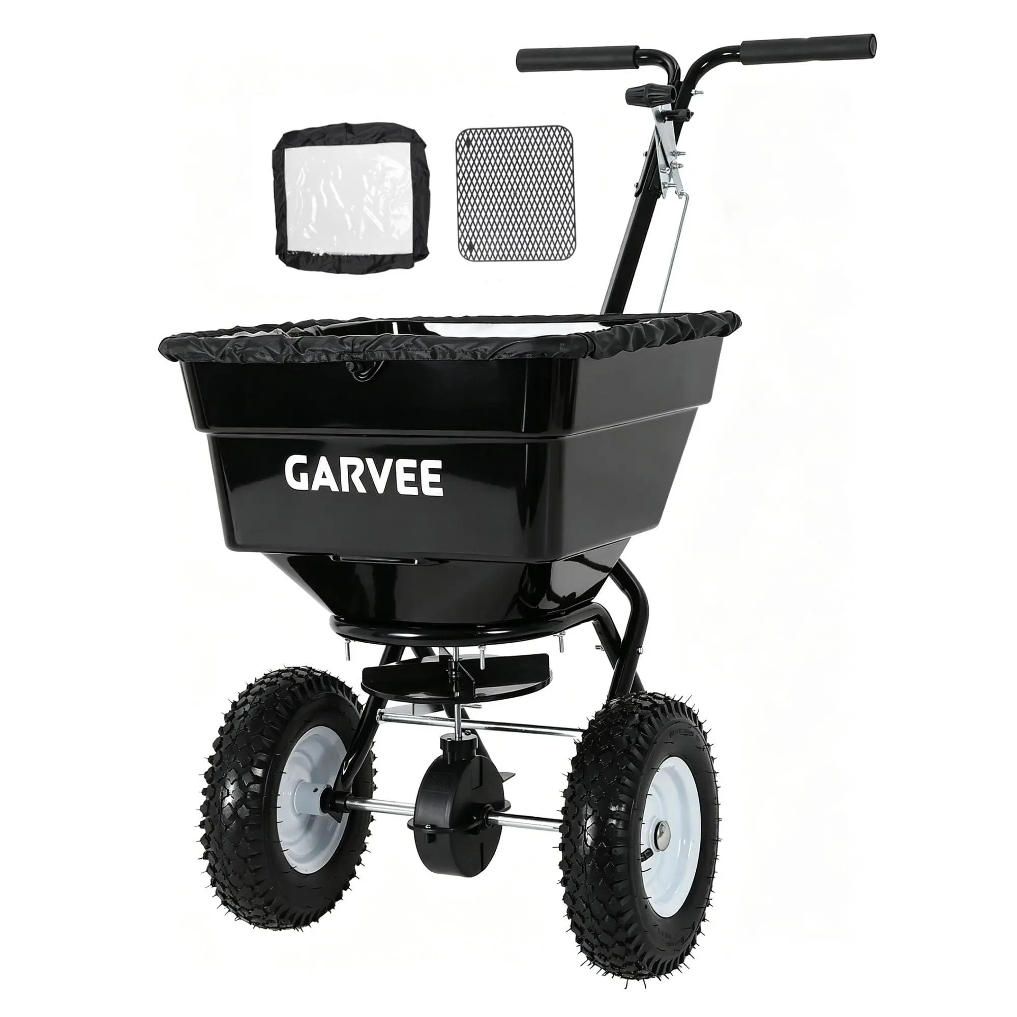 100 lb Push Broadcast Spreader, 12FT Spread Width, 13in All-Terrain Wheels & Adjustable Flow for Seed, Fertilizer, Salt & Ice Melt, Black