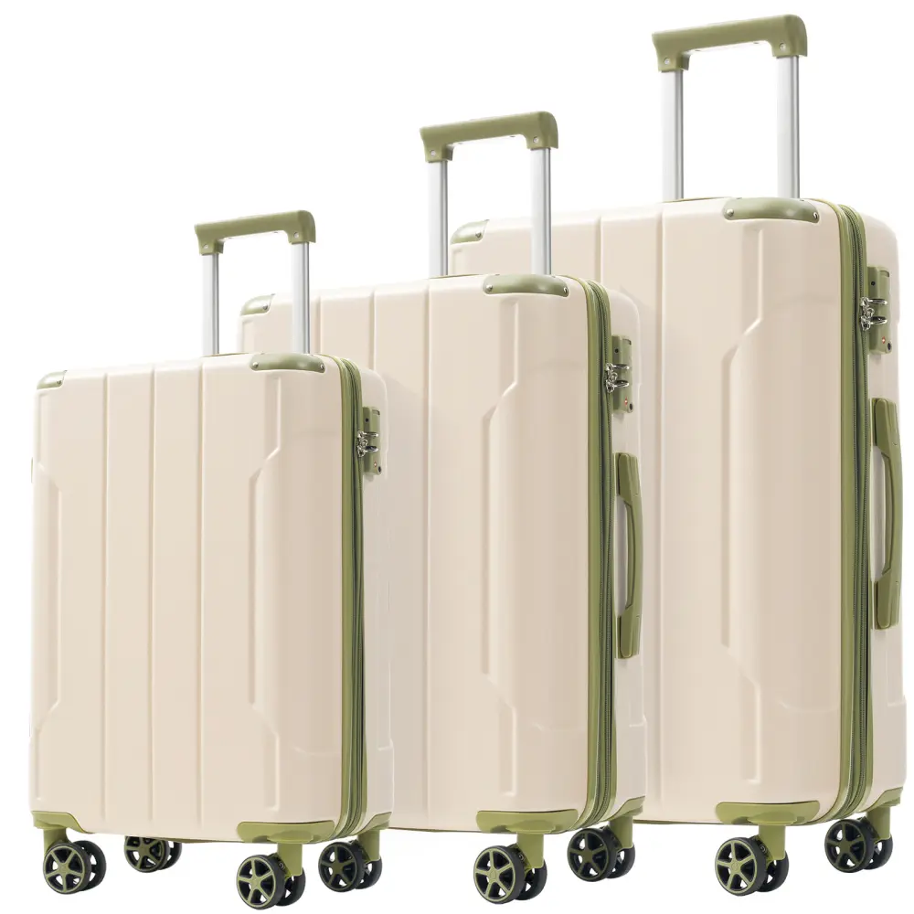3-Piece Multi-Size Expandable ABS Hard-Shell Stackable Luggage Set - Spinner Wheels, TSA Lock, 20" Carry-On, 24 Inch Checked, 28" Sizes for Family Travel (White Green)