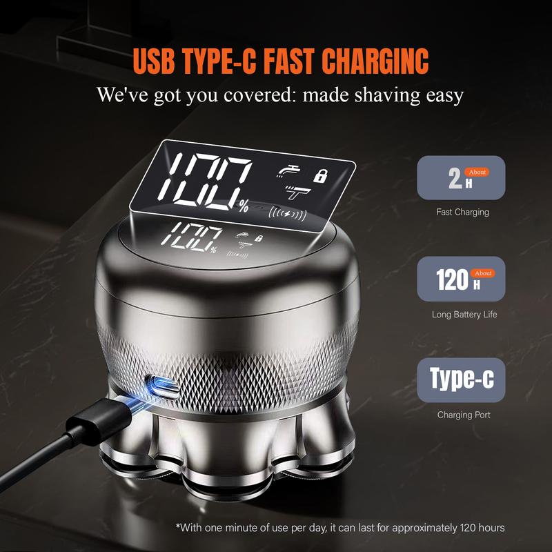 Latest Model 7D Bald Head Shaver, Electric Shaver for Menmagnetic head, IPX7 Waterproof Wet & Dry Shaving, Safe Head Shaver, LED Display, Type-C Charging, Perfect Gift for Dad Him Men smooth shave cordless rechargeable bald head razor Flawless