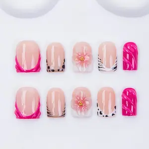 Nailssbysheccid，10pcs press-on nails, short square type, 100% handmade, simple style, combined with French style, 3D, suitable for family dinners, dates, weddings, it is the best gift for girls! Comes with jelly glue, crystal sticks and twisting rods.