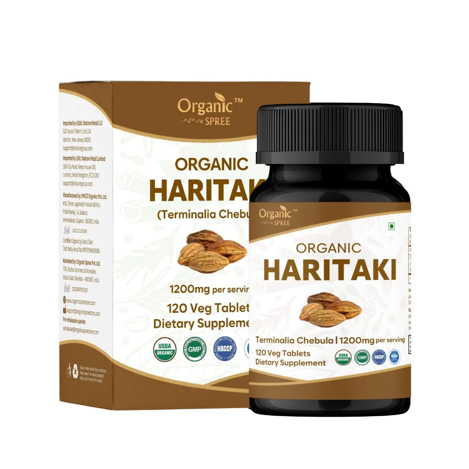 Organic Spree Haritaki Tablets – Terminalia Chebula Digestion & Detox Support | Herbal Supplement | 120 Coun