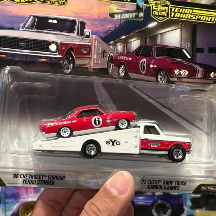 Team Transport Chevy Corvair Yenko Diecast car and chevy Ramp Truck Hauler 1:64 scale