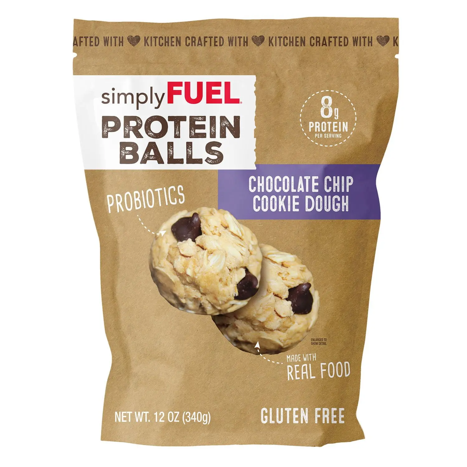 simplyFUEL Chocolate Chip Cookie Dough Protein Balls - 12oz Gluten-Free High Protein Peanut-Infused Healthy Snacks, Real-Ingredient Treats for Cupboard Storage