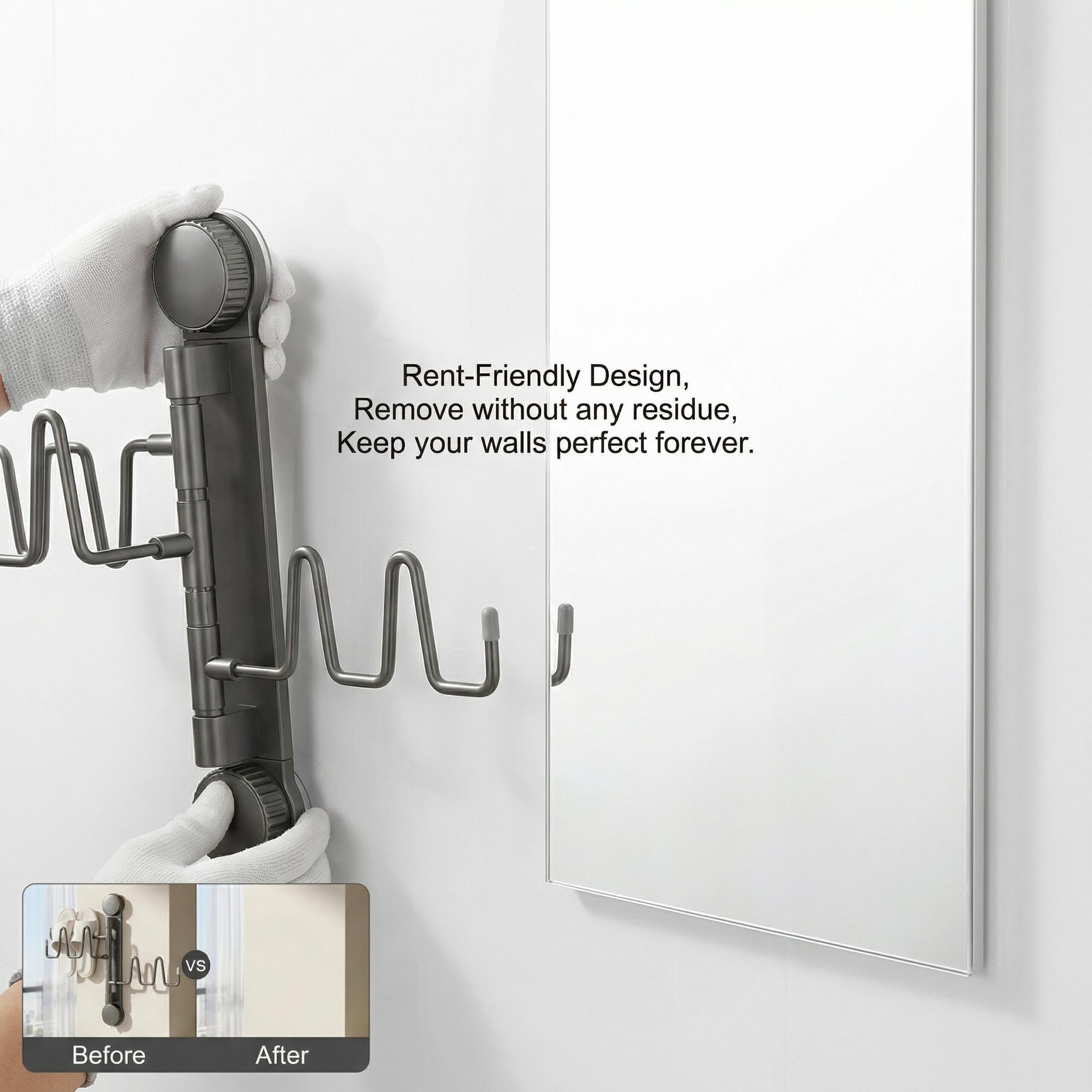 No-Drill Space Aluminum Slipper Rack, Wall Mounted Rotatable Shoe Organizer, Renter-Friendly Bathroom Storage, Heavy Duty Suction Cup Holder for Slippers, Towels, Kitchen Utensils