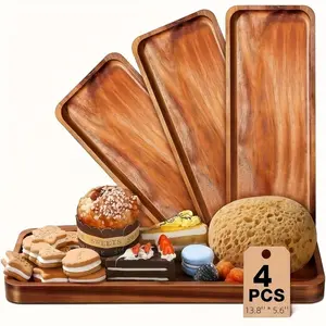 4/8PCS Wooden Serving Tray Oval Cheese Platter Food Tray for Party Buffet BBQ Hotel Kitchen Decor