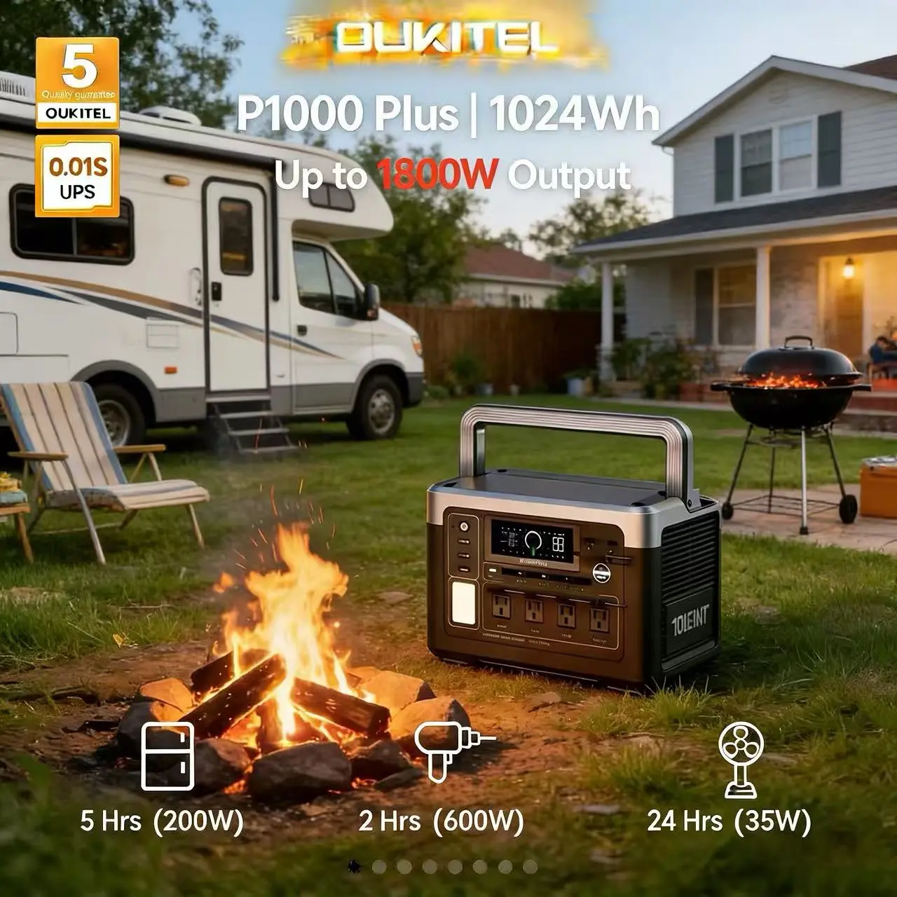 OUKITEL1024Wh Solar Generator for Camping Fridge Projector & Outdoor Lights, Folding Solar Panel Home Backup, Camping, Emergency Outdoor Power travel  battery lifepo4