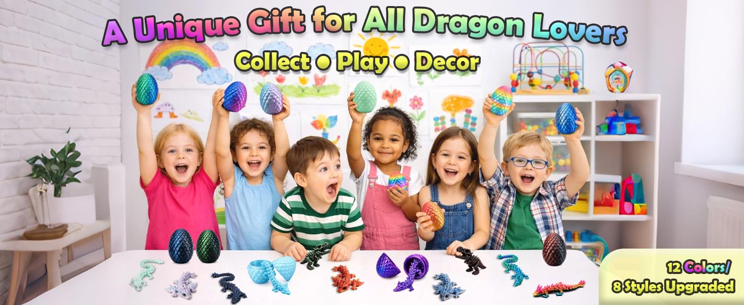 12Pack 3D Printed Dragon Eggs—Desktop Ornaments, Home Decor, Tabletop Figurines Small Decorative Items Holiday Decorations Unique Party Gifts (Multiple Colors) Perfect Gifts for Boys and Girls