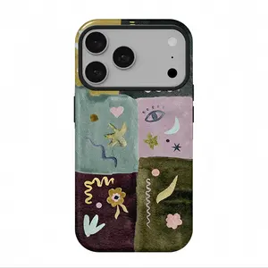 Retro Patchwork Smartphone Casing, Dual-Layer Shockproof Protective Cellphone Accessory for iPhone 12,13,14,15,16,17 Pro Max Devices, Ideal for Gifting