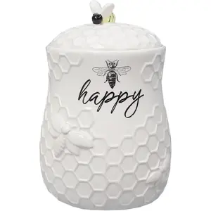 . Ceramic Honey Bee Cookie Jar with Lid and Handle  Honeycomb Design, 5.75" x 5.83" x 7.87", Decorative and Functional Kitchen Storage -  Canister