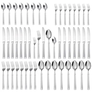 40-Piece Silverware Set for 8 Modern Flatware Set 16 Pieces 18/10 Stainless Steel Unique Roman Column Handle Cutlery Utensil Sets for Home Restaurant Dishwasher Safe Tableware Set Birthday Sturdy knife spoon set