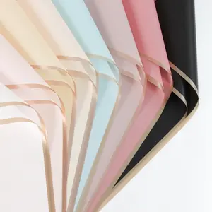 20 Sheets Gold Edge Flower Wrapping Paper,Waterproof Fresh Flower Packing Material Florist Bouquet Supplies DIY Craft Gift Packing