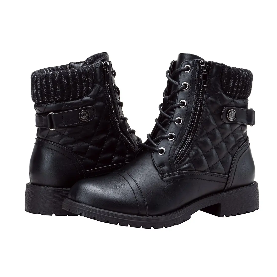 VEPOSE Women's Chic Argyle Pattern Combat Boots - Waterproof Fabric Casual Shoes with Side Zipper and Padded Low Heel, Lace Up, Classic, Party, Rubber, Walking Shoes