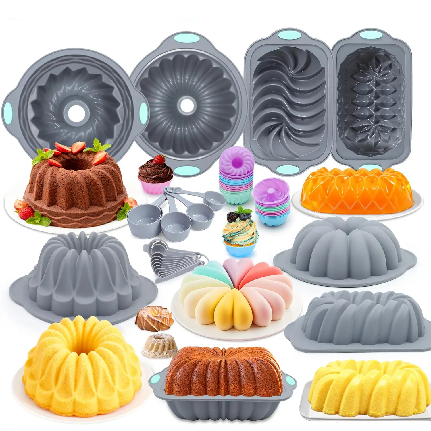 45/21 Pieces,Silicone Baking Set with Cake Molds, Silicone Molds for ...