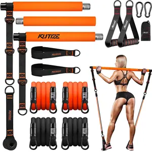 Pilates Bar Kit with Resistance Bands, with Exercise Handles, Multifunctional Yoga Pilates Bar with Heavy-Duty Metal Adjustment Buckle, Portable Home Gym Pilates Resistance Bar Kit for Women Full Body Workouts