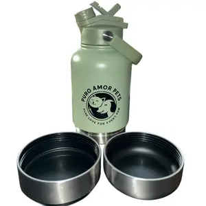 Puro Amor Pets 3-in-1 Dog Travel Water Bottle & Food Container - Stainless Steel Drinkware Cup for Pets