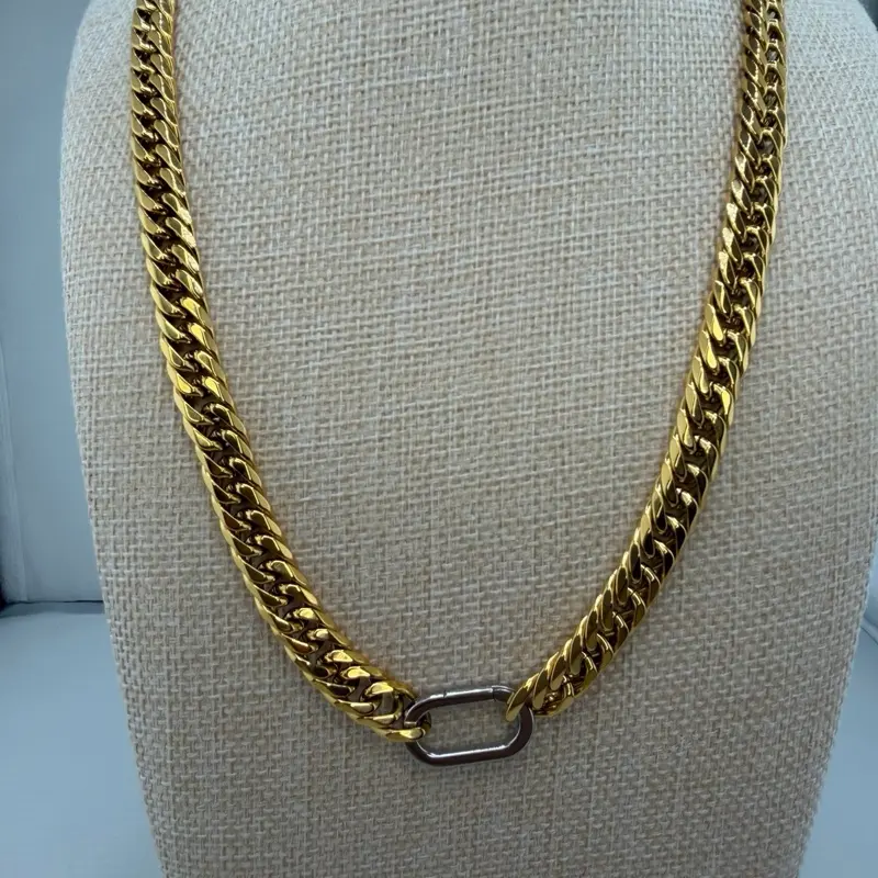 Stainless Steel Chunky Chain Necklace with Silver Secure Clasp for Everyday Wear