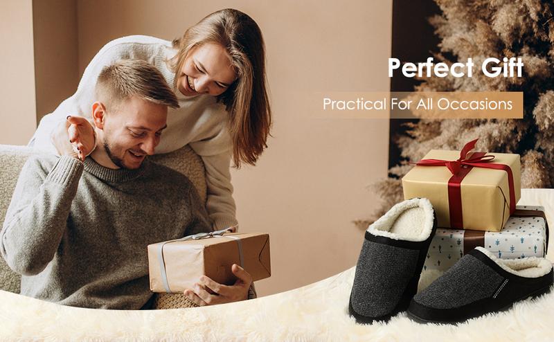 DREAM PAIRS Men's Cozy Memory Foam Slippers with Fuzzy Wool-Like Lining, Slip-on Washable Indoor Outdoor House Shoes