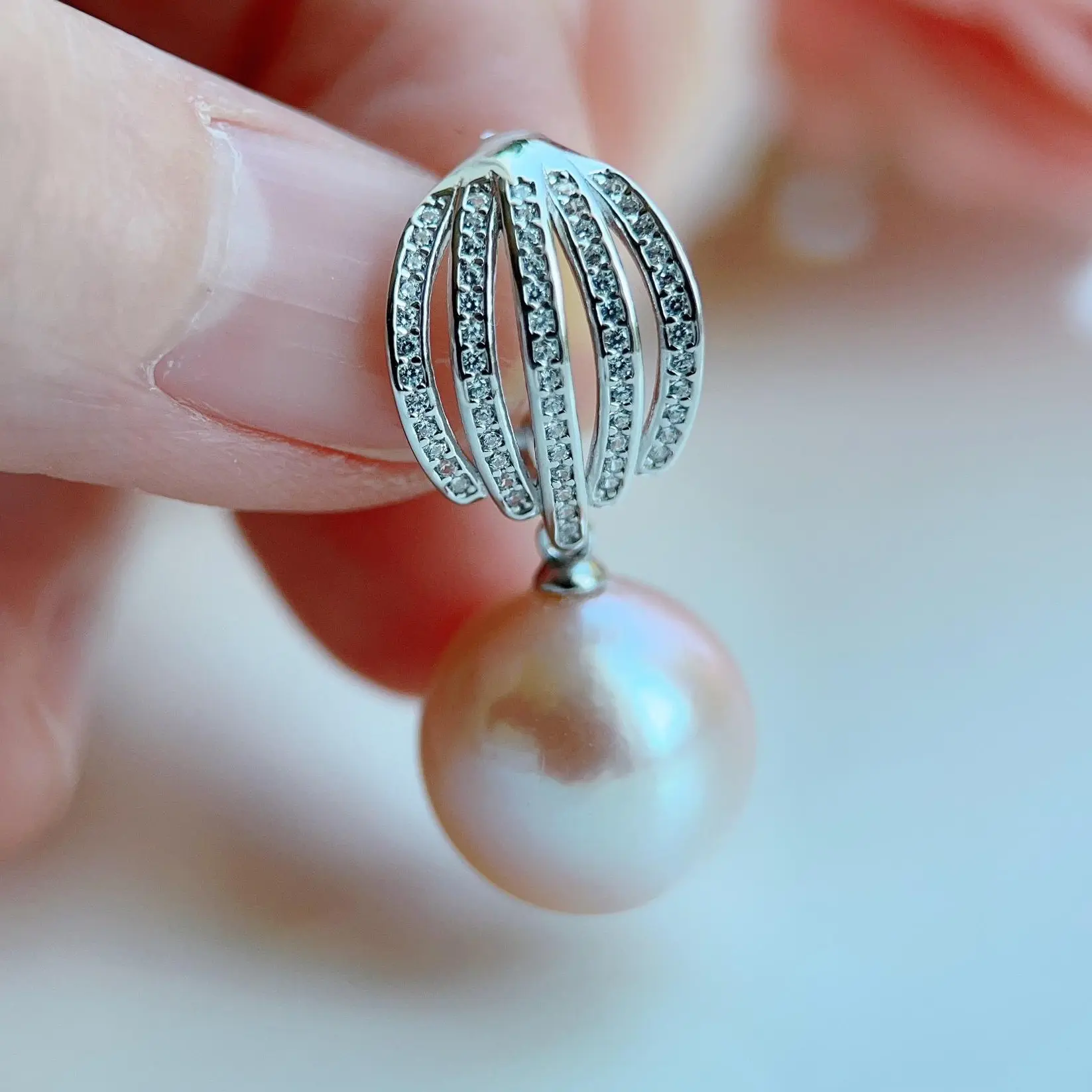 PISWENCY AAAA Genuine Freshwater Pearl Necklace Pendant, Large Round Pink Pearl Pendant, 925 Sterling Silver Removable Necklace Pendant, Gift for Her