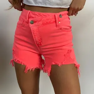 Cute RISEN Asymmetrical Coral  Denim Shorts