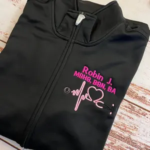 Personalized Nurse Full Zippered Jacket Sweatshirt | Personalized Nurse Polyester Jacket|Personalized Ladies Nurse/Doctor Heart Steth